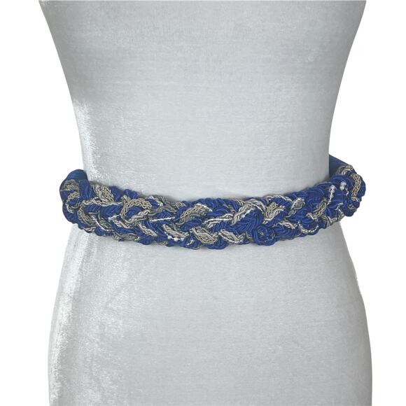 Vintage 80s 90s Blue and Gray Braided Rope Tie Back Women's Belt - Picture 1 of 4